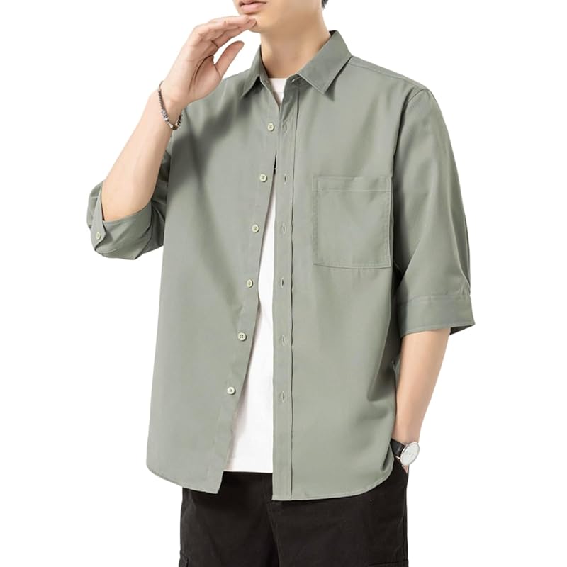 

[foveitaa] shirt 3/4 sleeve men s summer clothes fashion casual big size button down business commute Fashionable design comfortable breathable spring