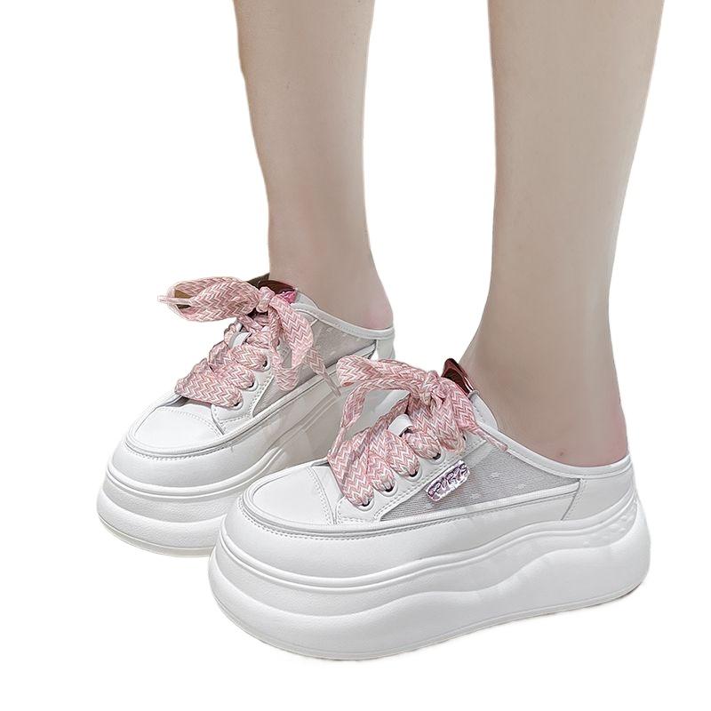 2025 Vara Noi Papuci Baotou Jumătate Papuci de Piele cu Talpă Groasă de Exterior Sandale Femei Creștere Înălțime 8cm