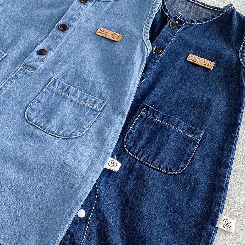 Baby Summer Rompers 3-24M Loose Boys Clothes Thin Toddler One Piece Solid Color Girls Denim Overalls + Hat