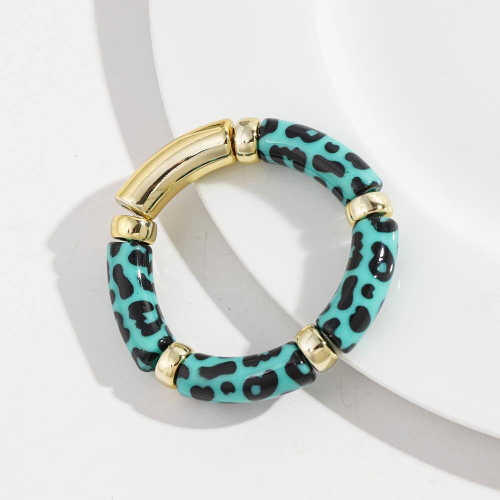 Leopard Colorful Bamboo Curved Tube Bracelets for Women Men Punk Resin Thick Beaded Elastic Stackable Bangles Retro Jewelry Gift