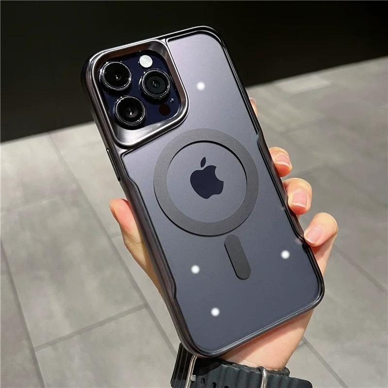 Luxury Matte Plating Bumper for iPhone 15 14 Plus 13 12 11 Pro Max For Magsafe Wireless Charging Magnetic Clear Soft Cover