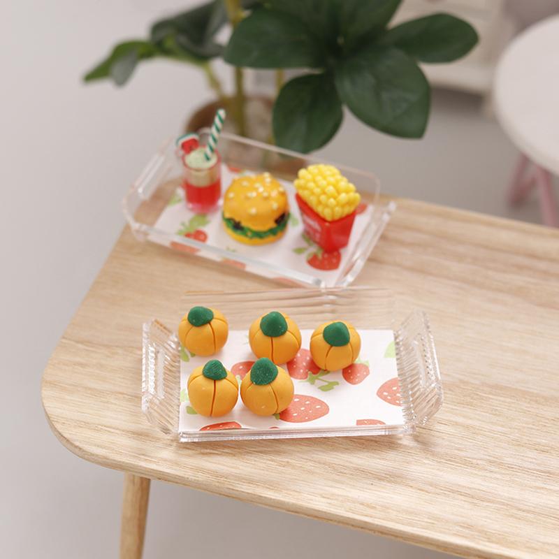 1:12 puppenhaus Miniatur Transparent Streifen Tablett Mini Tee Tablett Obst Gebäck Dessert Lagerung Tablett Abendessen Platte Modell Decor Spielzeug