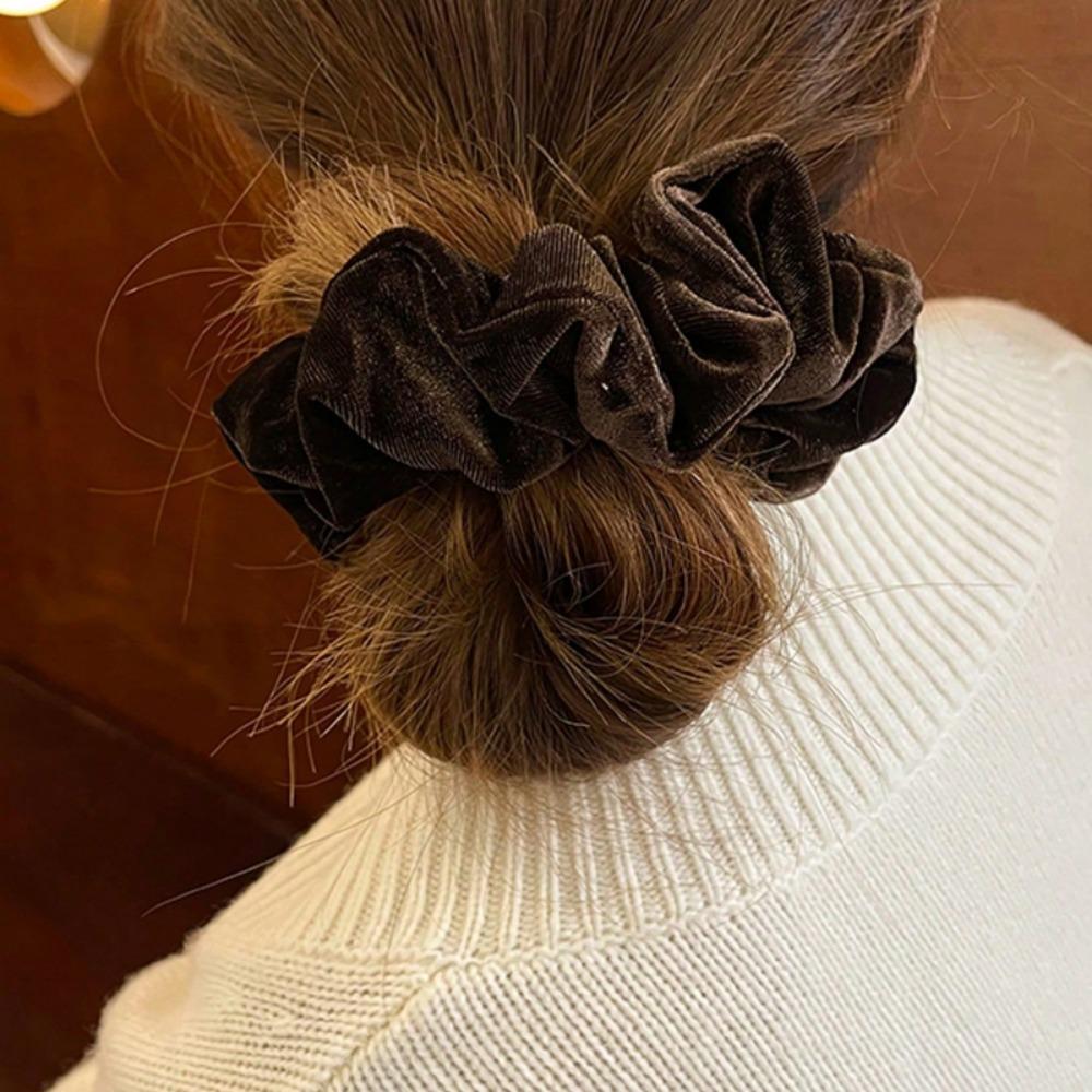 1pc Women's 6.5in Premium Satin Scrunchies Hair Ties, Black, White, Khaki, Brown, Elegant, Versatile, Minimalist, Solid Color
