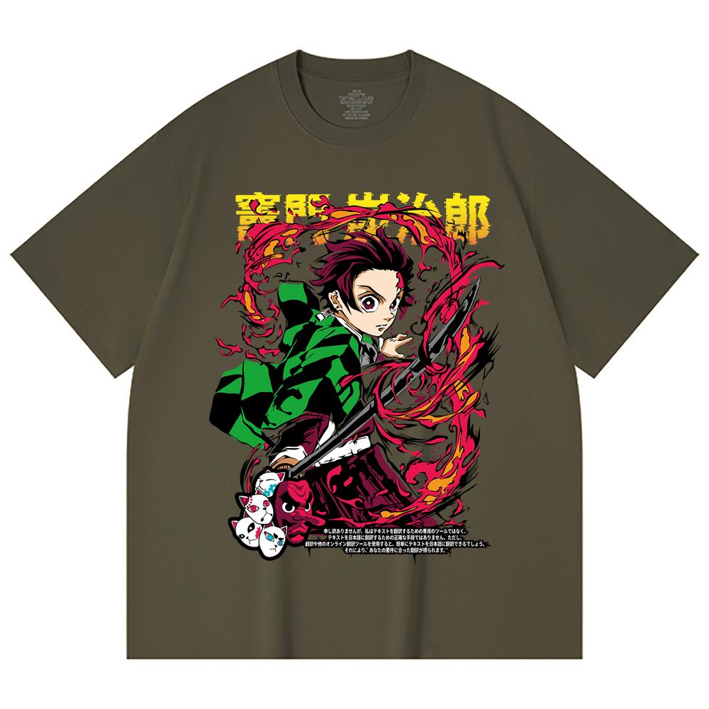 230 Gsm 100% Cotton Demon Slayer V19 Tanjiro Print Unisex Heavy Cotton T Shirt