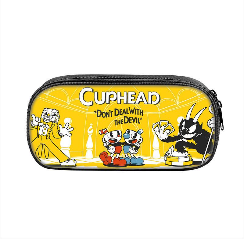 Cuphead Cartoon Pen Case Nylon Storage Pouch For Students And Kids