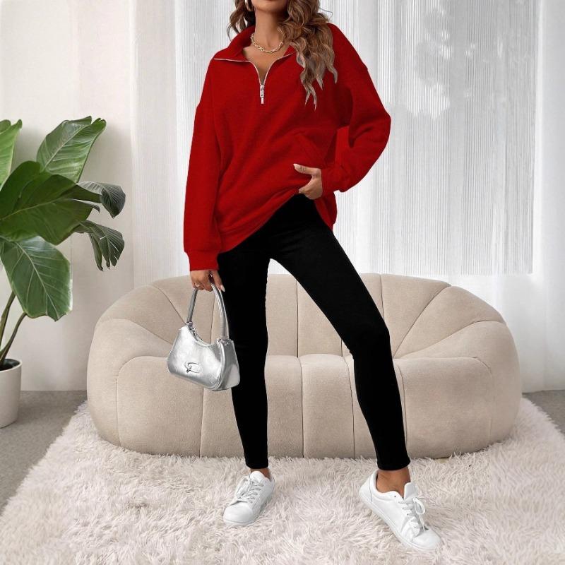 

Жіночий одяг Толстовки в наявності Європейські Американські Худі Осінь Зима Вільні З довгим рукавом Напівзамок S червоний