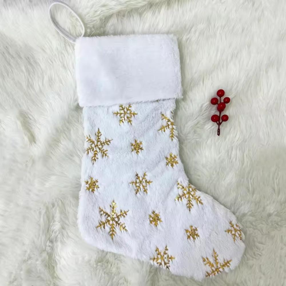 Furry White Christmas Stocking Sequined Santa Gift Pocket Xmas Tree Sock Pendant  Fireplace
