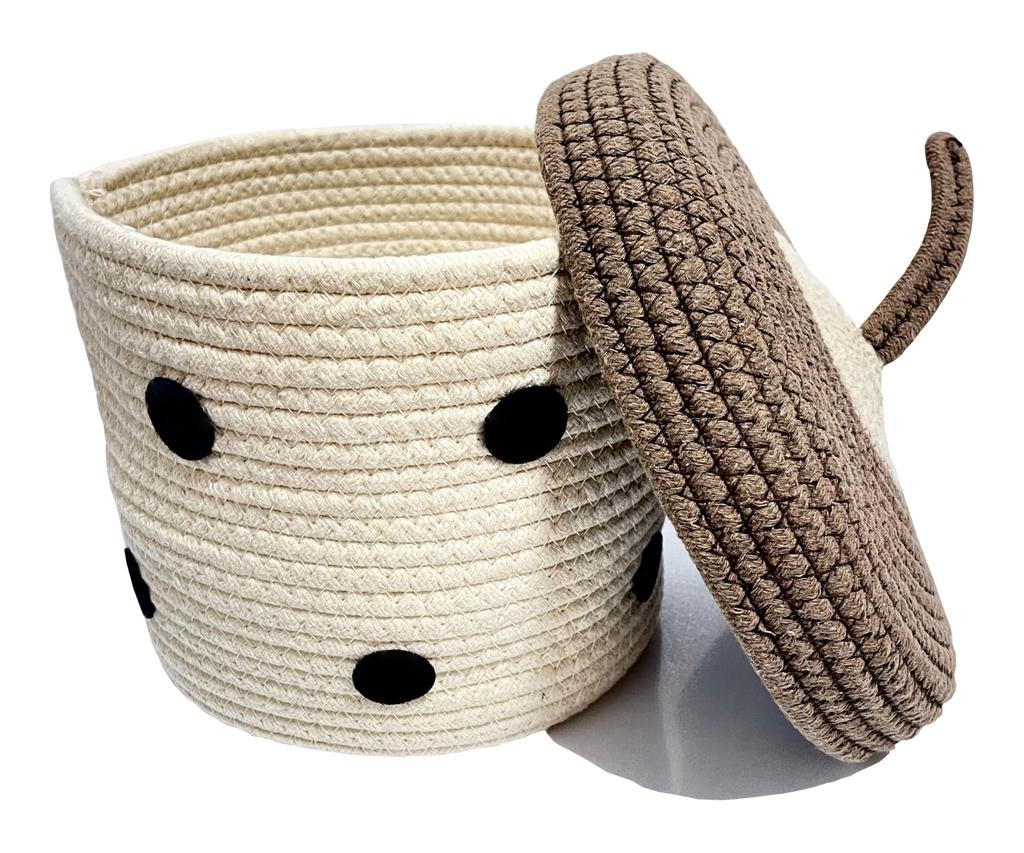 Cotton storage basket with lid, round, lightweight, Scandinavian style, hand-knitted, natural finish, 20 x 18 cm. Ideal for storing small items, cosme