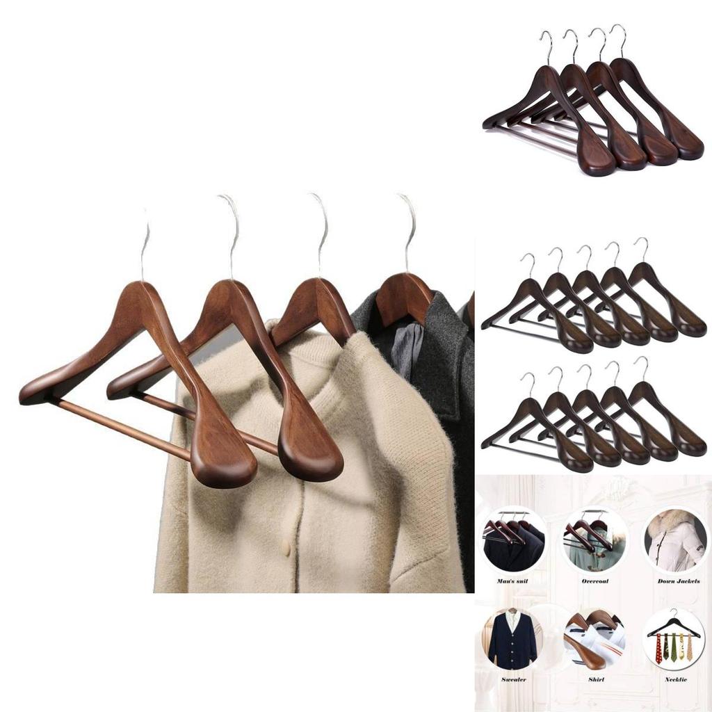 Wooden Clothes Hangers Set With Thickened Nonslip Design For Hotel And Closet Storage
