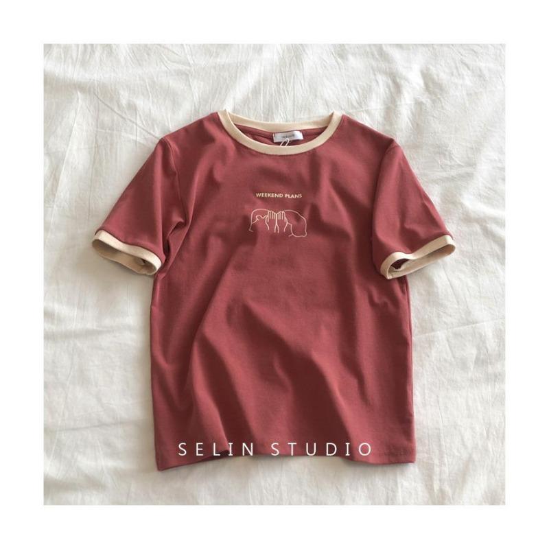 Women's Summer Slim Fit Color-Blocked Short-Sleeve T-shirt - Casual Korean Style