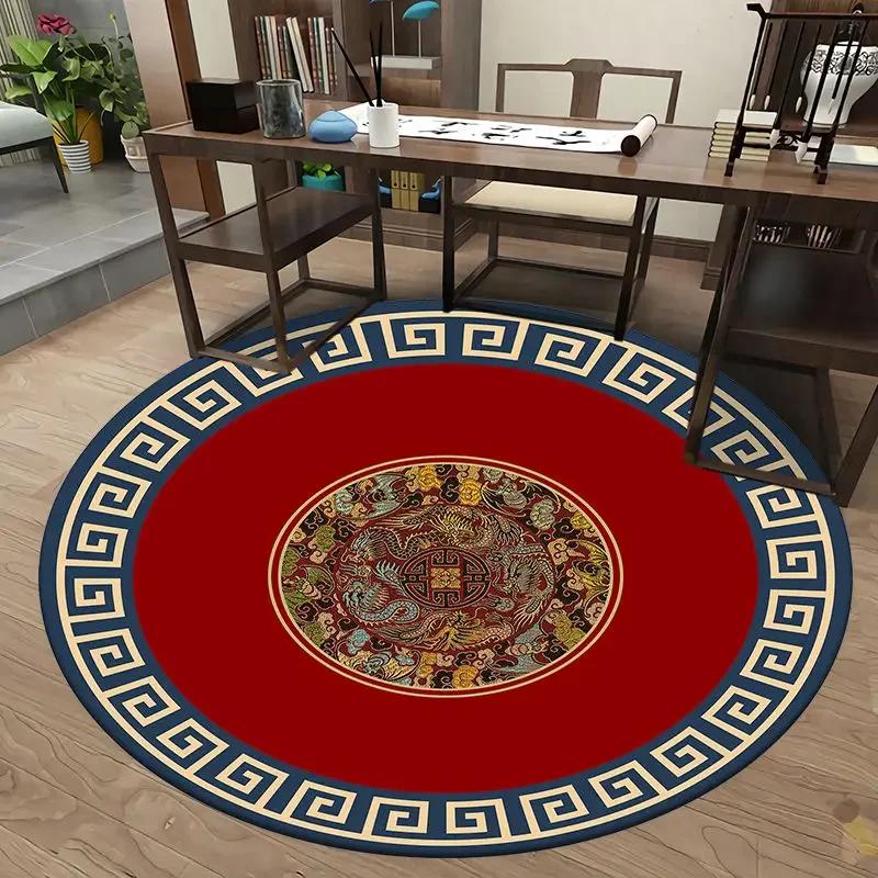 European Retro Chinese Round Carpet Living Room Tea Table Mat Computer Chair Cushion Home Decoration Non-slip Soft Fluffy Rug