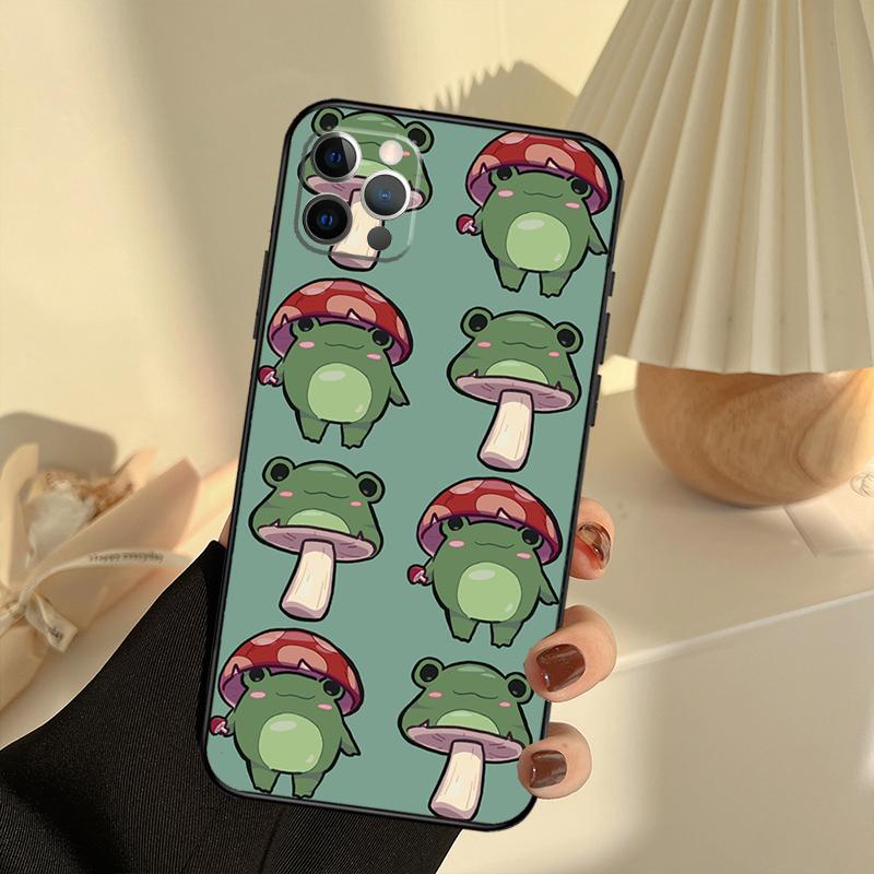 Kawaii Frog Mushroom Phone Case For iPhone 13 16 15 11 12 14 17 Pro Max 12 Mini 15 16 Plus 16e 17 Air Cover Funda