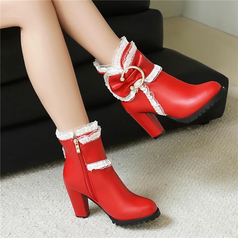 Women's High-heeled Short Boots Autumn and Winter New Waterproof Table Thick-heeled Large-size Roman Short Boots