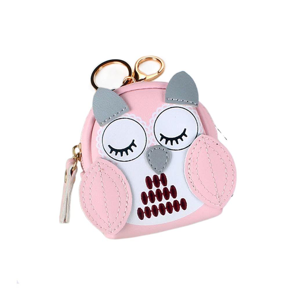 

Card Holder Cute Portable Cartoon Women PU Leather Owl Clerk Key Holder Owl Coin Purse Car Key Chain School Bag Pendant Key Bag рожевий