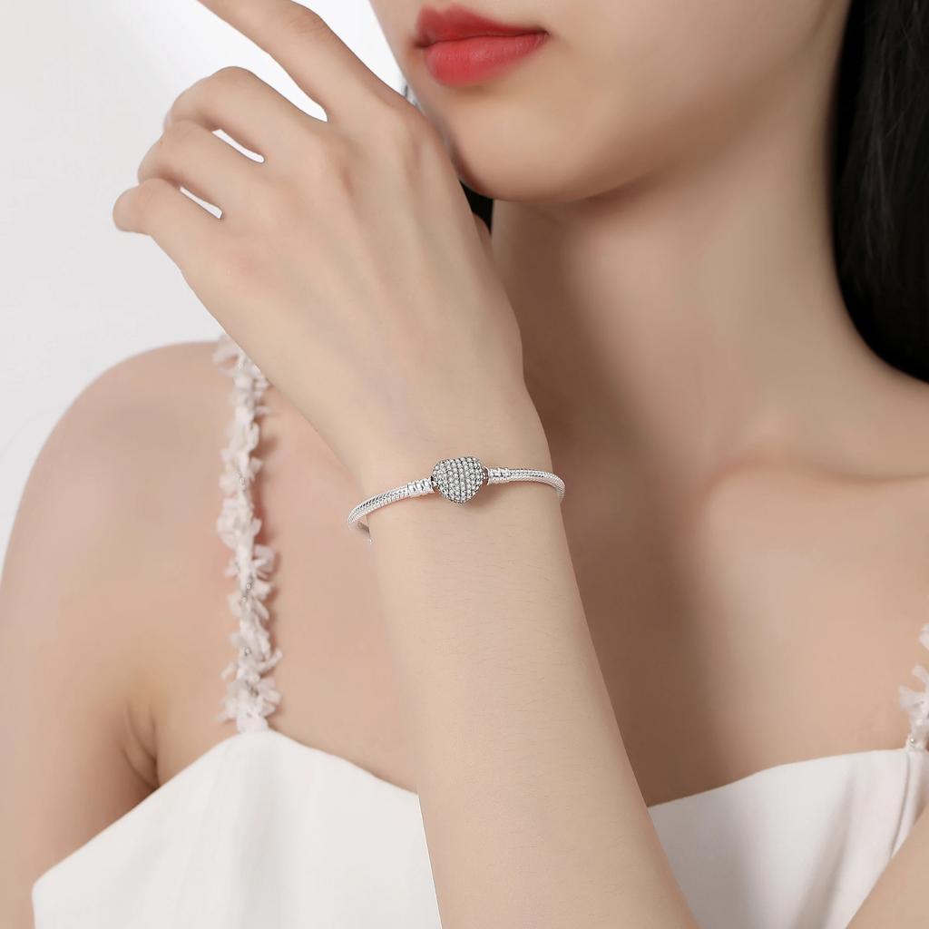 Originale 925 Sterling Sølv Armbånd Armbånd Krystallkule Kjærlighet Hjertelås Perler Charms Moments Armbånd For Kvinner DIY smykker