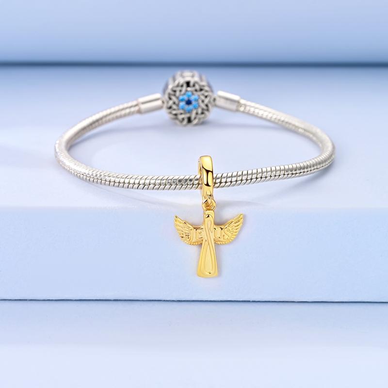 Original 925 Sterling Silver Bead Charm Gold Jesus Cross Universal Buckle Pendant Fit Original Bracelet For Women Men DIY Gift