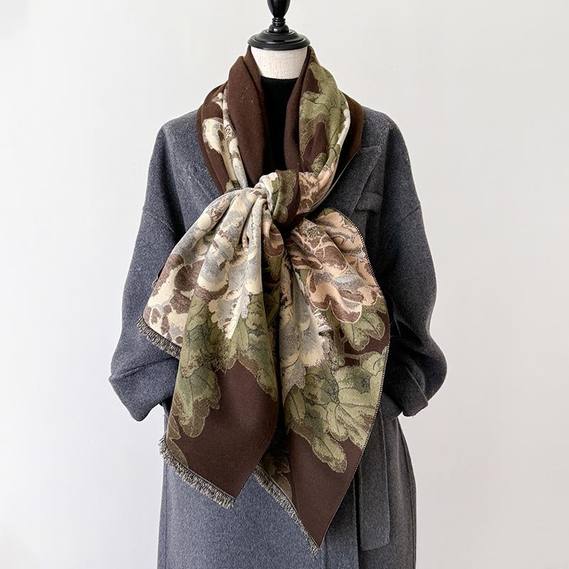 2024 Latest Design Winter Two-Sided Jacquard Cashmere Scarves High Quality Women Thicken Wrap Shawl Ladies Wool Pashmina Scarf