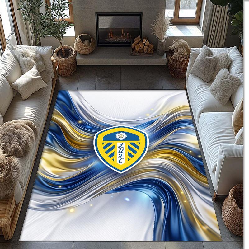 Leeds United Voetbal Print Kristalfluweel Tapijt, Comfortabel Waterabsorberend Antislip Binnen Vloerkleed