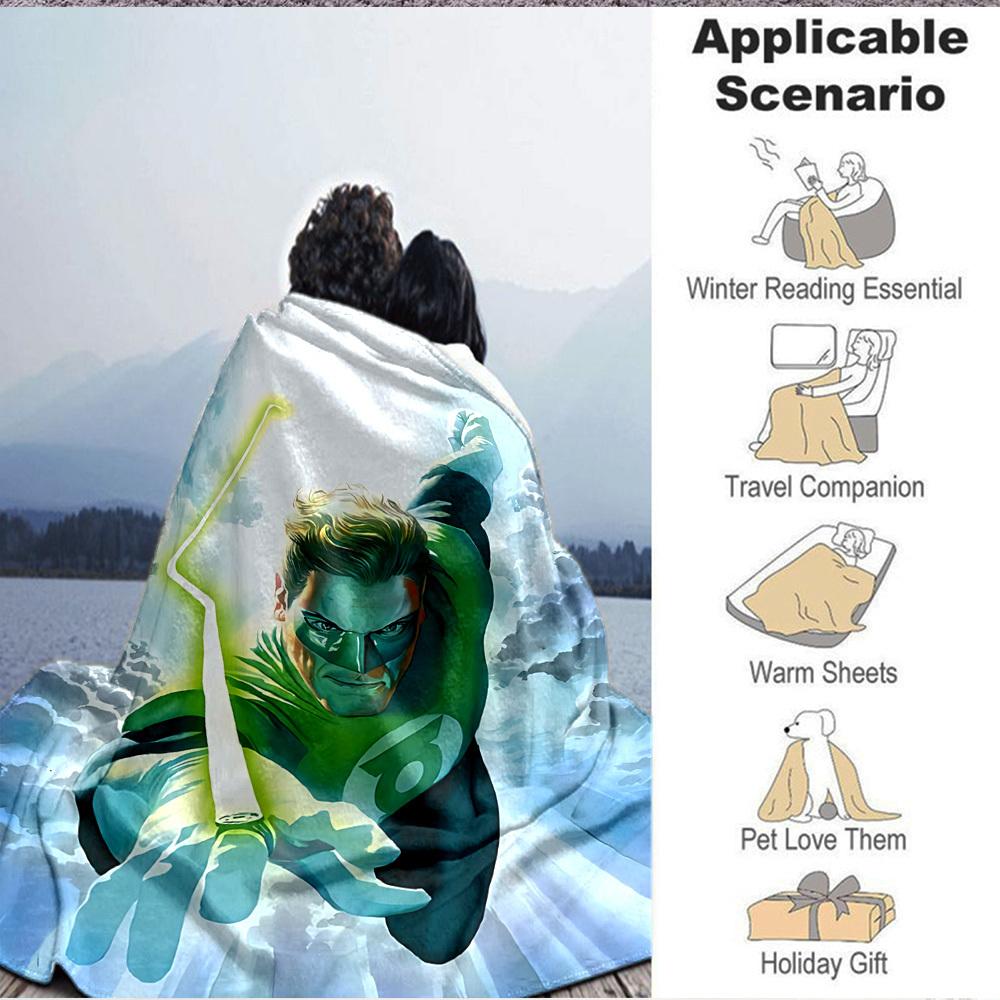 1pc Green Lantern Blanket Lightweight Flannel Throw For Sofa, Bed, Travel, Livingroom, Office, Couch, Chair, And Bed