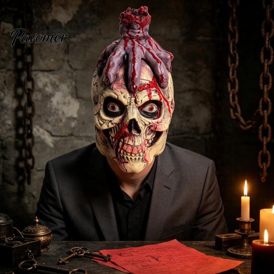 Blood Special Effects Headwear Scary Halloween Zombie Head Masque, Creepy Horror Latex Hood Masque Gothic Theme Photography Props with Severed