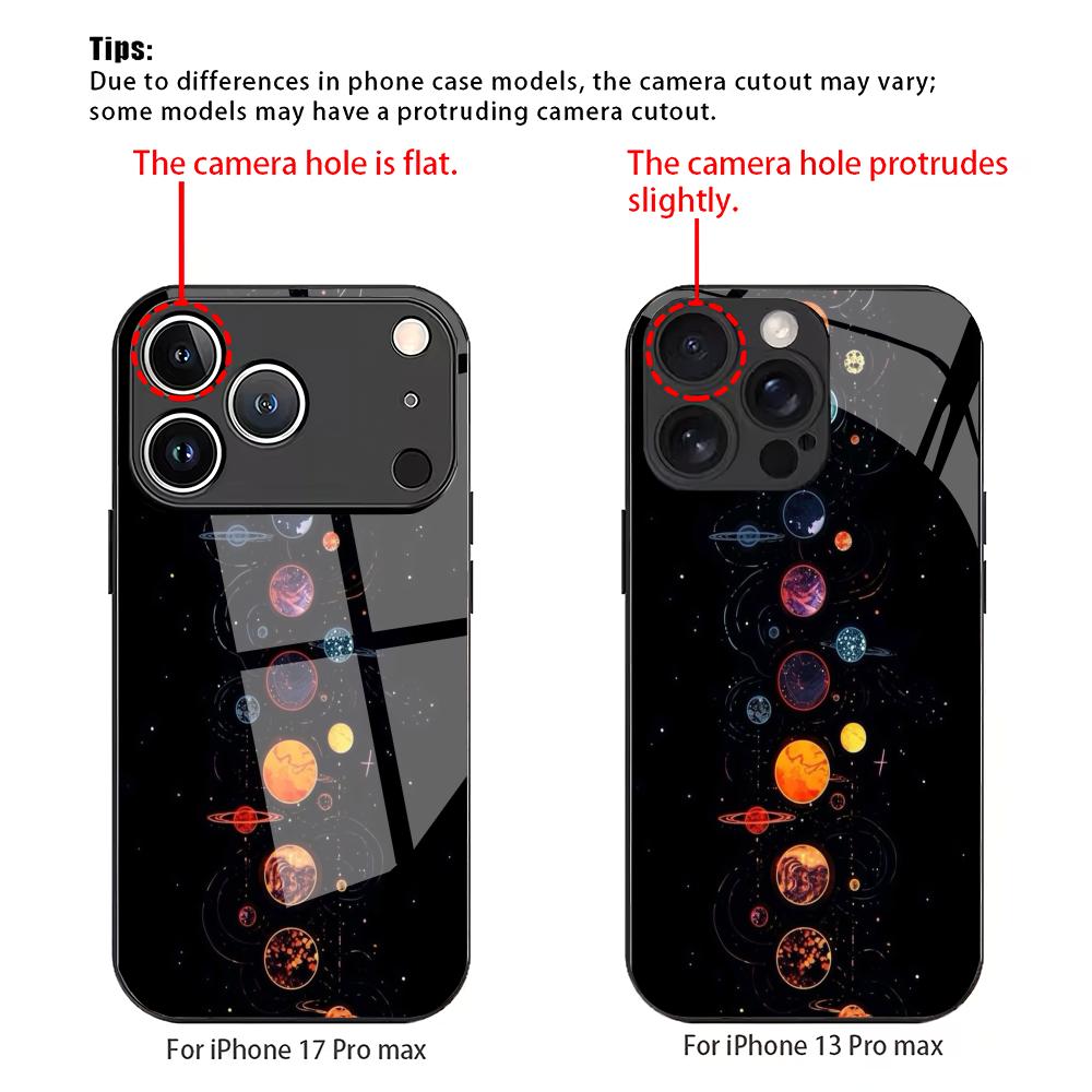Planet Design Pattern Tempered Glass Mobile Phone Case Suitable for iPhone 17/16/15/14/13/12/11Pro Max All-inclusive Anti-fall