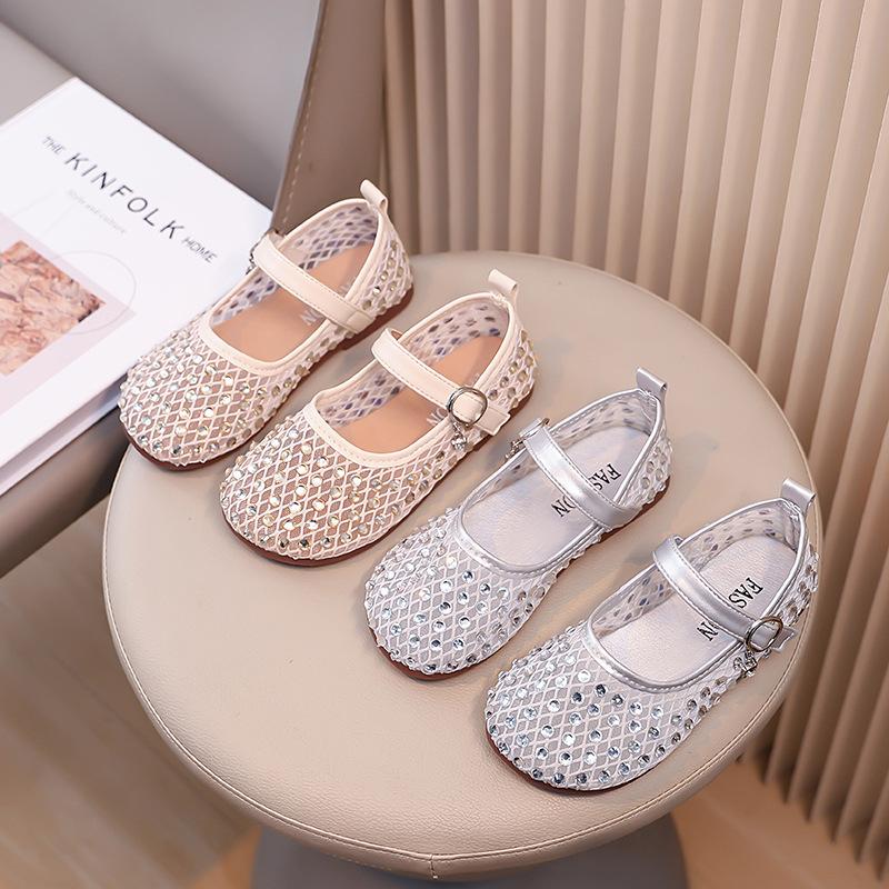 2025 summer children's half sandals rhinestone beautiful hollow small leather shoes girls princess shoes soft sole comfortable ladyshoes