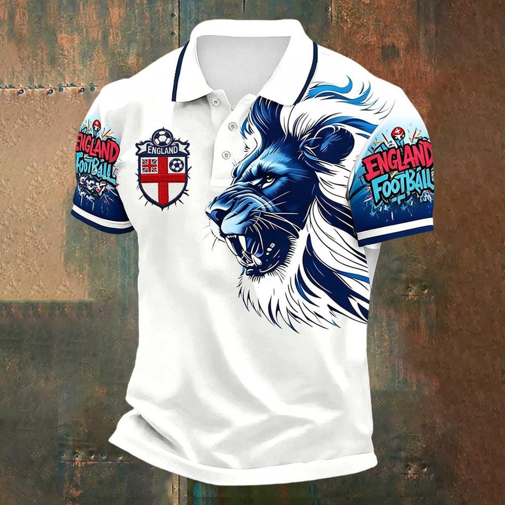 Men's Football Polo Shirt Classic Fit Short Sleeve Sports Jersey with Button Collar and Printed Design Suitable for Casual Wear