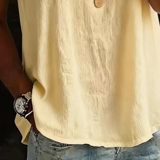 Women Tops Lapel Buttons Half Placket Sleeveless Pullover Tops Pure Color Loose Fit Breathable Casual Shirt Daily Wear