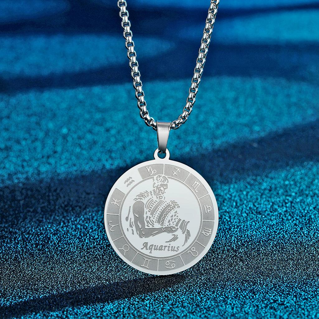 Kinitial Stainless Steel Aquarius Zodiac Sign Pendant Necklace For Women Chain Choker Jewelry Charm Astrology Necklaces Gift