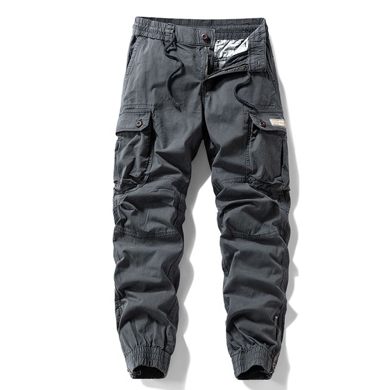 Men's Casual Pants for Spring and Autumn, American-Style Loose Cargo Pants with Multiple Pockets and Jogger Cuffs, Export Surplus with Tags Removed