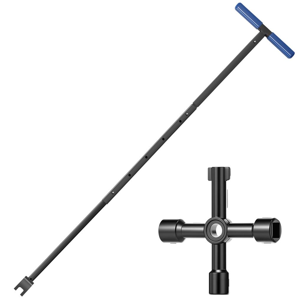 16-37 inch Water Meter Key Adjustable 4-Way Multi-Functional Utility Key Universal Cross Key T-handle Water Key Wrench for Meter