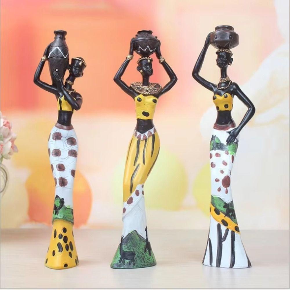 3pcs Handicraft African Woman Sculpture Resin African Women Statue Balcony Garden Supplies