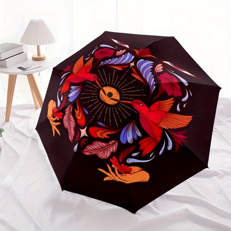 1pc Hummingbird Mandala Automatic Open/close Folding Compact Umbrella, 8-Rib Sturdy Canopy, Lightweight Portable, Everyday Use, Gift, Outdoor Umbrella