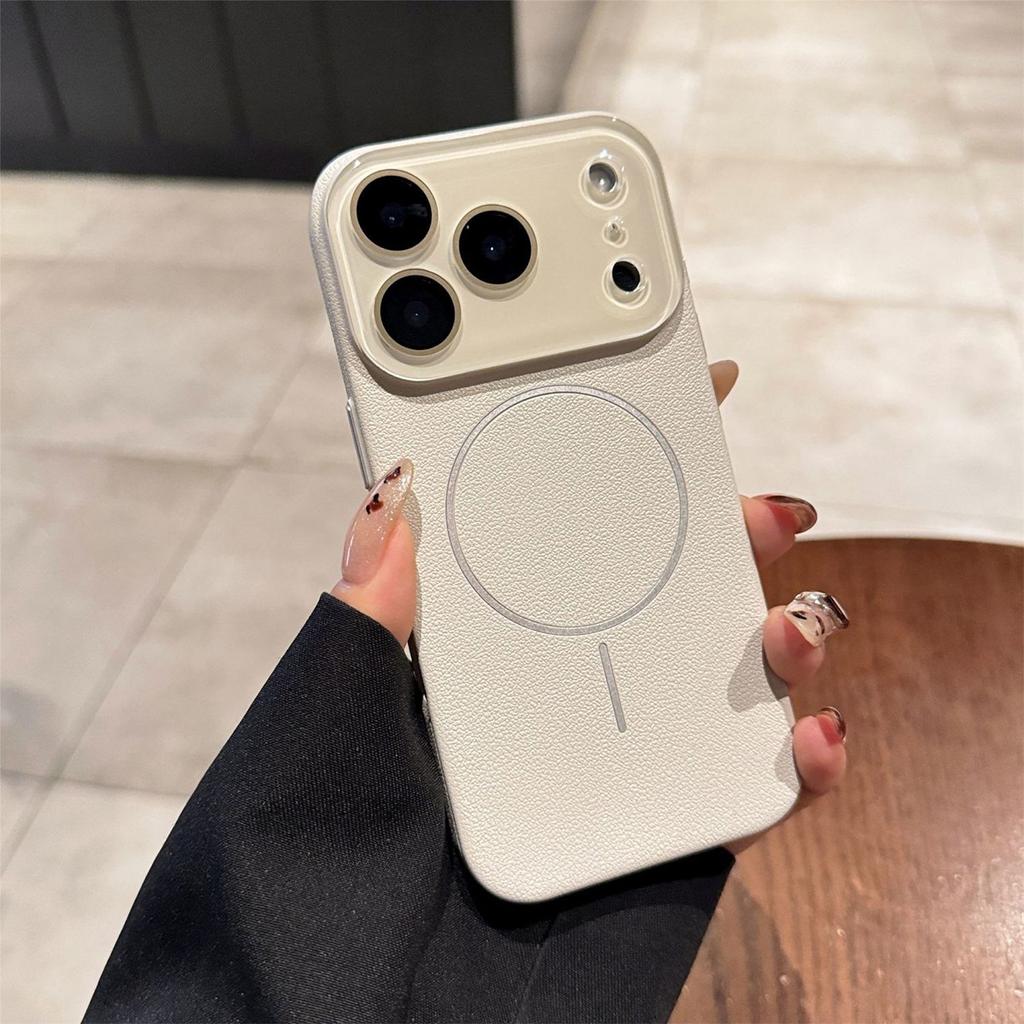 New Leather Texture Magnetic Phone Case for Apple 17PROMAX Couple Simple Color Internet Celebrity Trendy Brand Magnetic Case