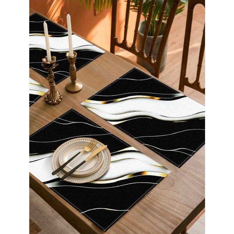 Plátěné podložky pod talíře Květinový potisk Kuchyňské doplňky Vhodné pro domácnost Elegantní Černobílý mramor Jednoduchý a odolný design