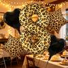 Super sized 40inch leopard print digital balloon with leopard print pentagram and black heart balloon for birthday party decor