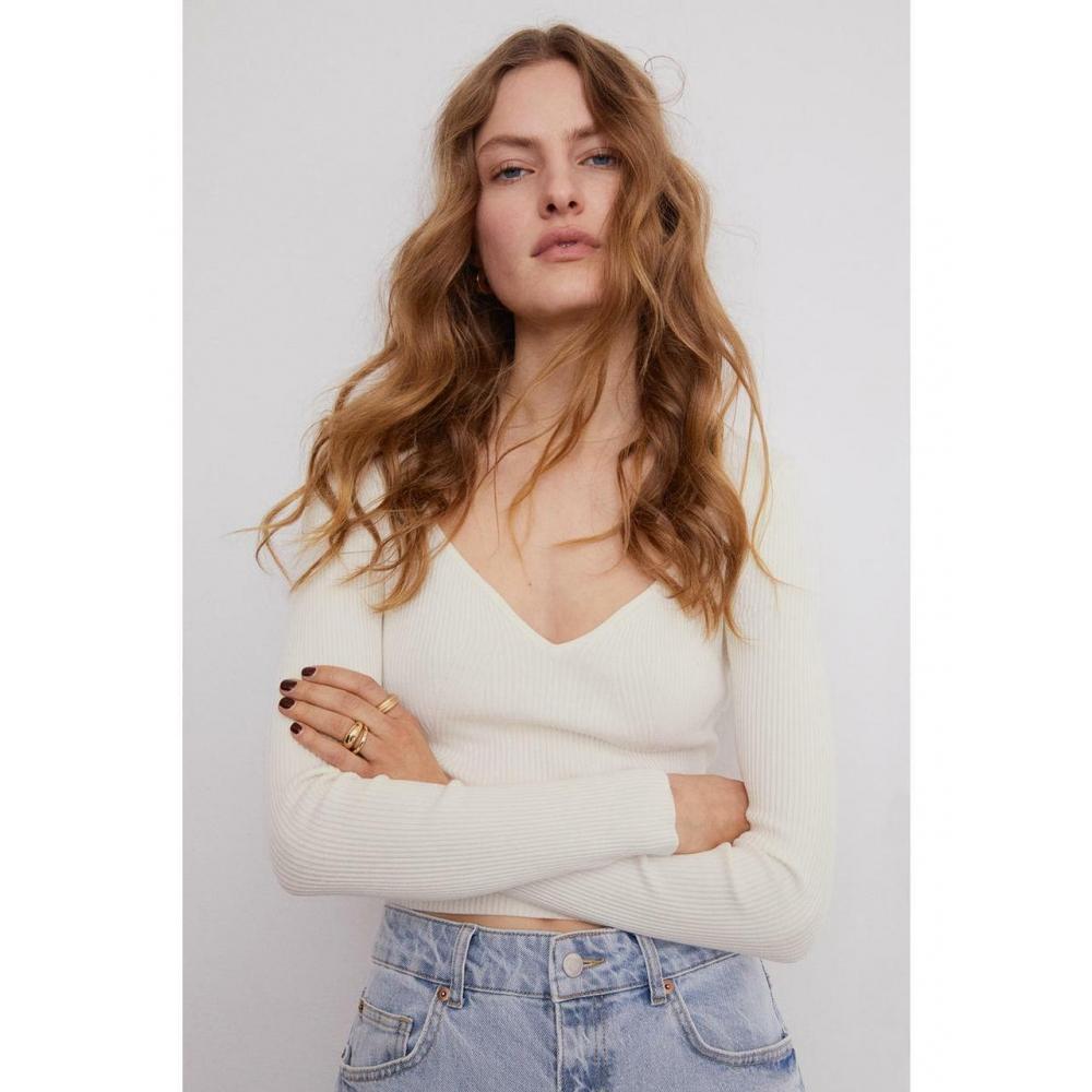 

Короткий свитер вязки в рубчик HM, белый 1052168001