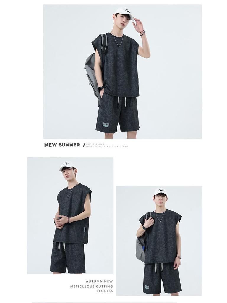 2025 Herren Übergröße Batik 2-teiliges Set: Sommerweste & Shorts Freizeitanzug