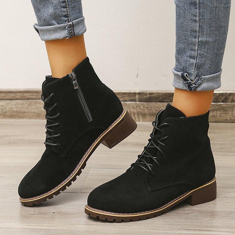 

Large size women s boots 2025 new retro short boots women s thick heel round head Martin boots side zipper British style women s shoes 35 чёрный