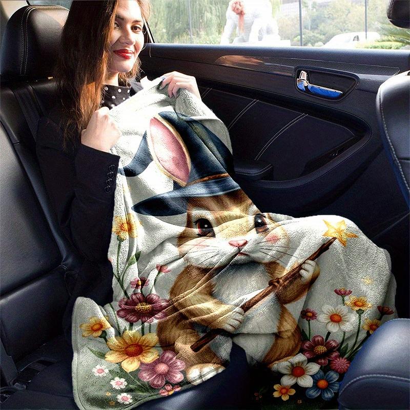 1pc Rabbit Printing Lightweight Flannel Blanket, Comfortable and Warm Blanket, for Camping Sofa Bed and Couch Office, Suitable for Gift