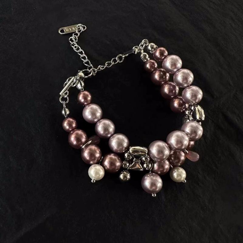 2024 Minimalistische Perlen Halskette aus Titanstahl: Rosa & Lila Mode Choker