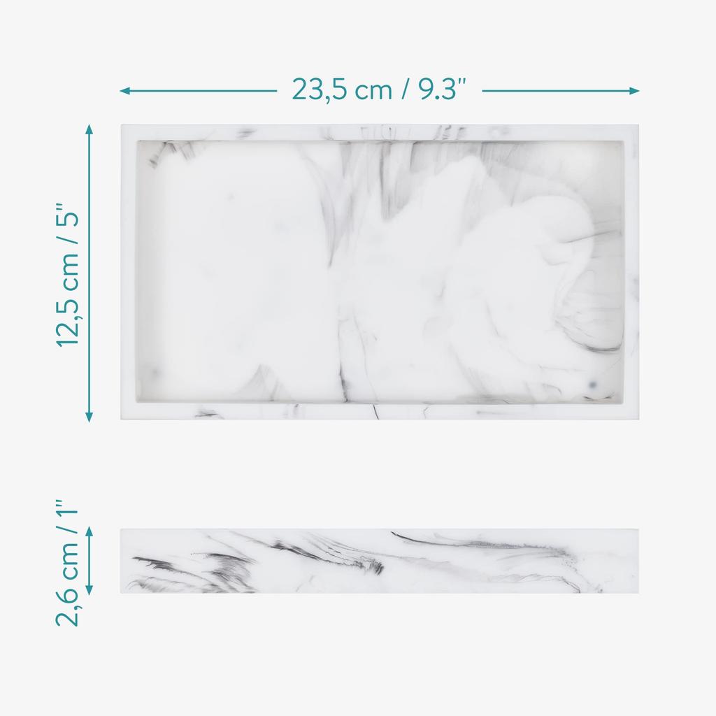Navaris Accessory Tray, Jewelry Tray, Small Item Storage Tray - Holds Glasses, Accessories, Water-Resistant, 23.5x12.5x2.6cm - Polyresin Marble, Squar