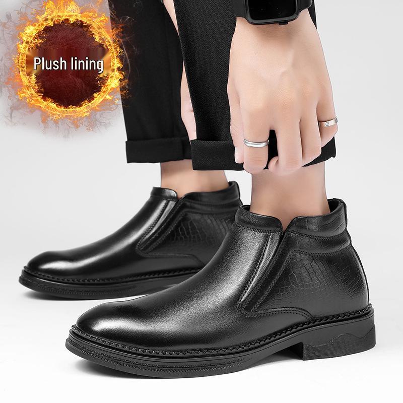 Men's High-Top Chelsea Ankle Boots - Slip-On, Leather, Casual Winter Workwear.
