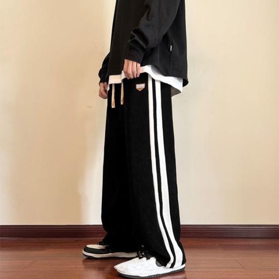 Heren Broeken Dikke Pluche Recht Wijde Pijpen Casual Los Gestreept Diepe Kruis Volledige Lengte Joggingbroek Hip Hop Streetwear Trekkoord Elastisch