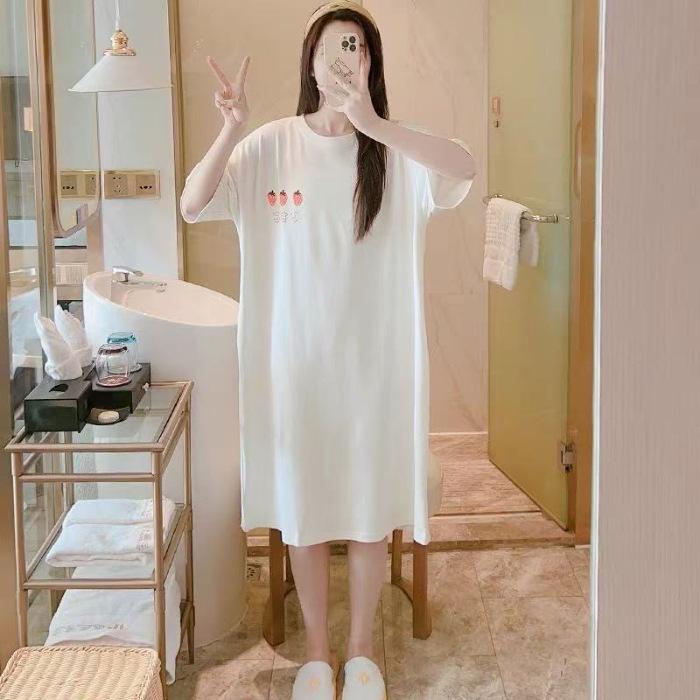 

Nightgown for Women, Summer Short-sleeved Pajamas for Women, Loose Large-sized Korean-style Thin and Loose Home Wear Dress 2XL белый