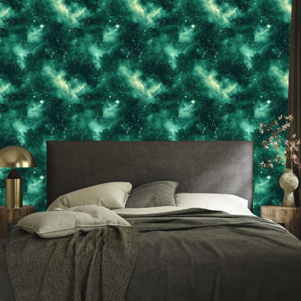Watercolor Galaxy Wallpaper in Sea, Turquoise and Green 50x1000