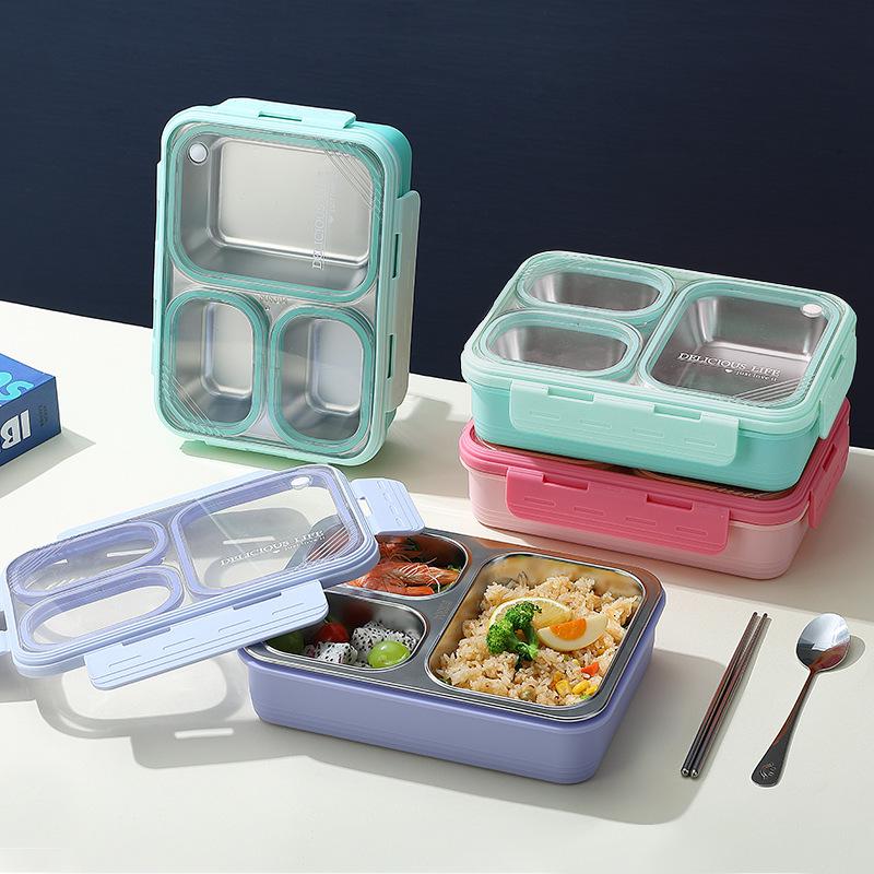 304 Stainless Steel Insulated Divided Bento Lunch Box - Microwaveable, Ideal for Office Workers and Students