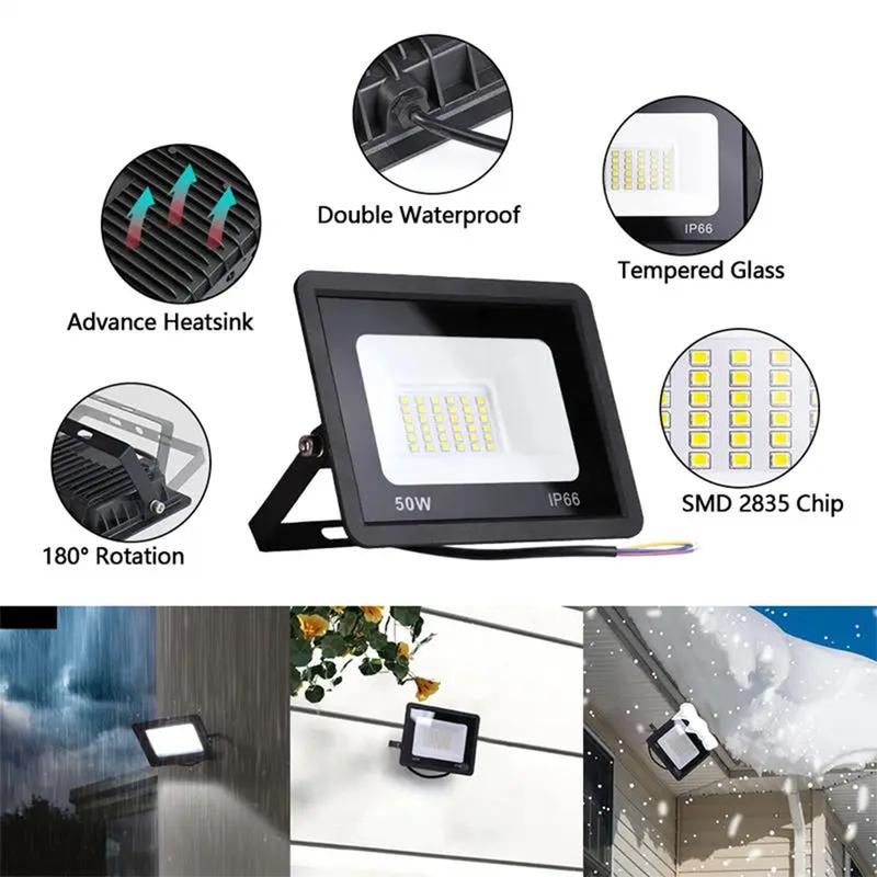 220V IP66 Waterproof Garden LED Spotlight 100W 50W 30W High Brightness LED Suitable for Outdoor Lighting in Garden Streets