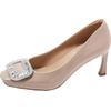 COMELY Women's Square Buckle Rhinestone Stiletto Heels