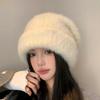 Thickened Rabbit Wool Hat In Autumn and Winter Sweet and Versatile Warm Hat Showing Face and Ear Protection Piles